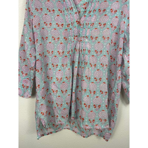 Oliphant Block Print 3/4 Sleeve Top Blue Sz Large - Picture 4 of 7